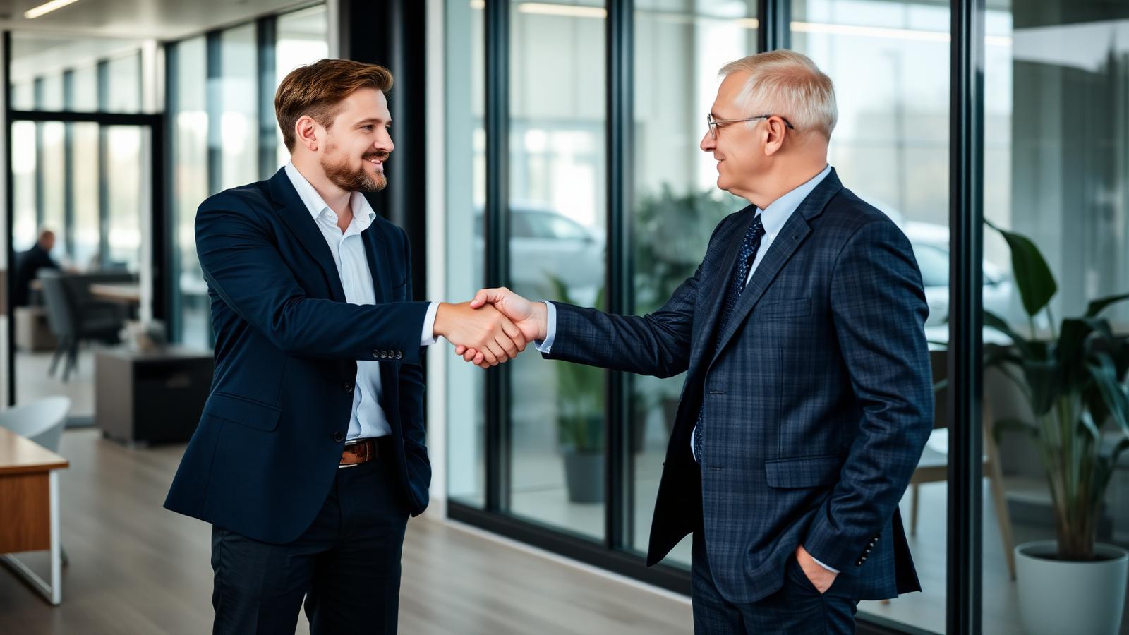 Two buyers shaking hands after a Nordic listing negotiation