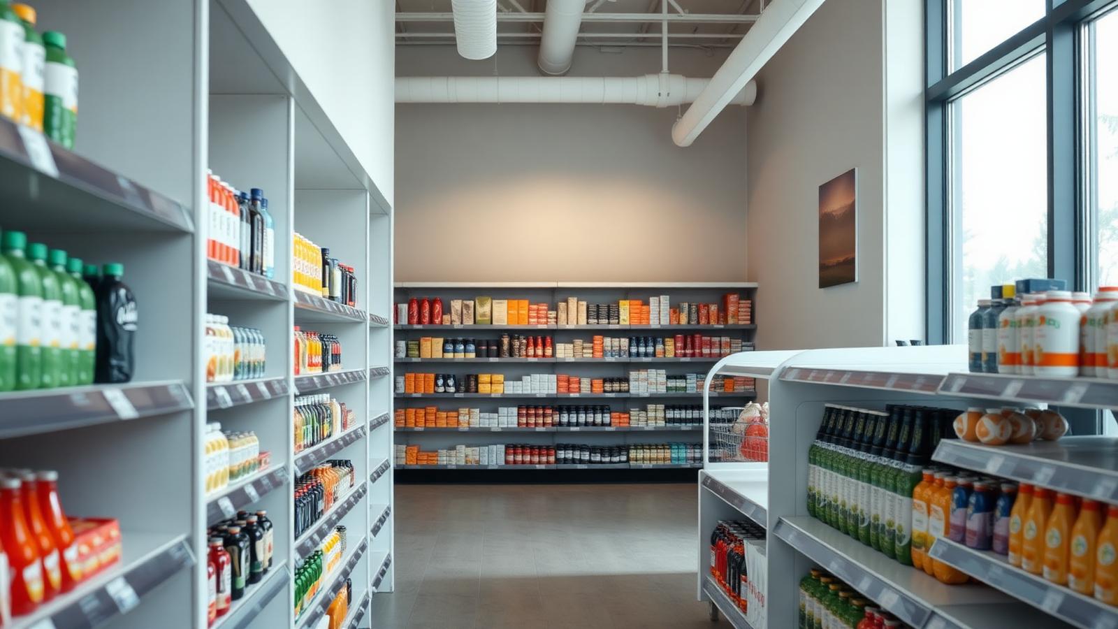 Nordic supermarket shelves stocked with packaged consumer goods